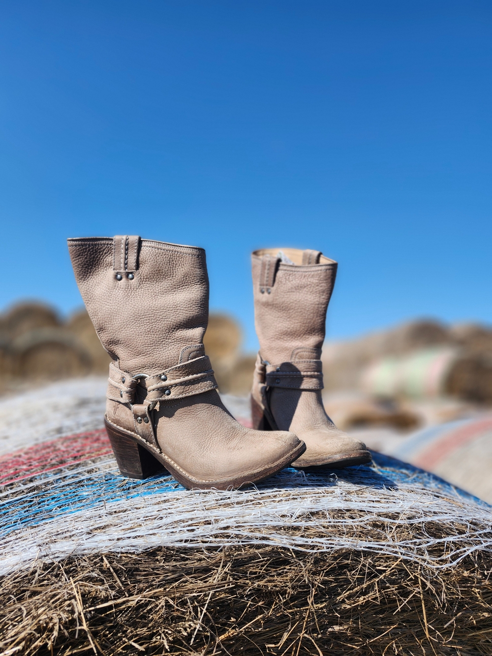 Mid-Calf FRYE Women’s Western Heeled Boots with Strap Detail